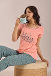 Sweet Moon Knit Cotton Pyjama Set - Grey Lightpeach — thumbnail 4
